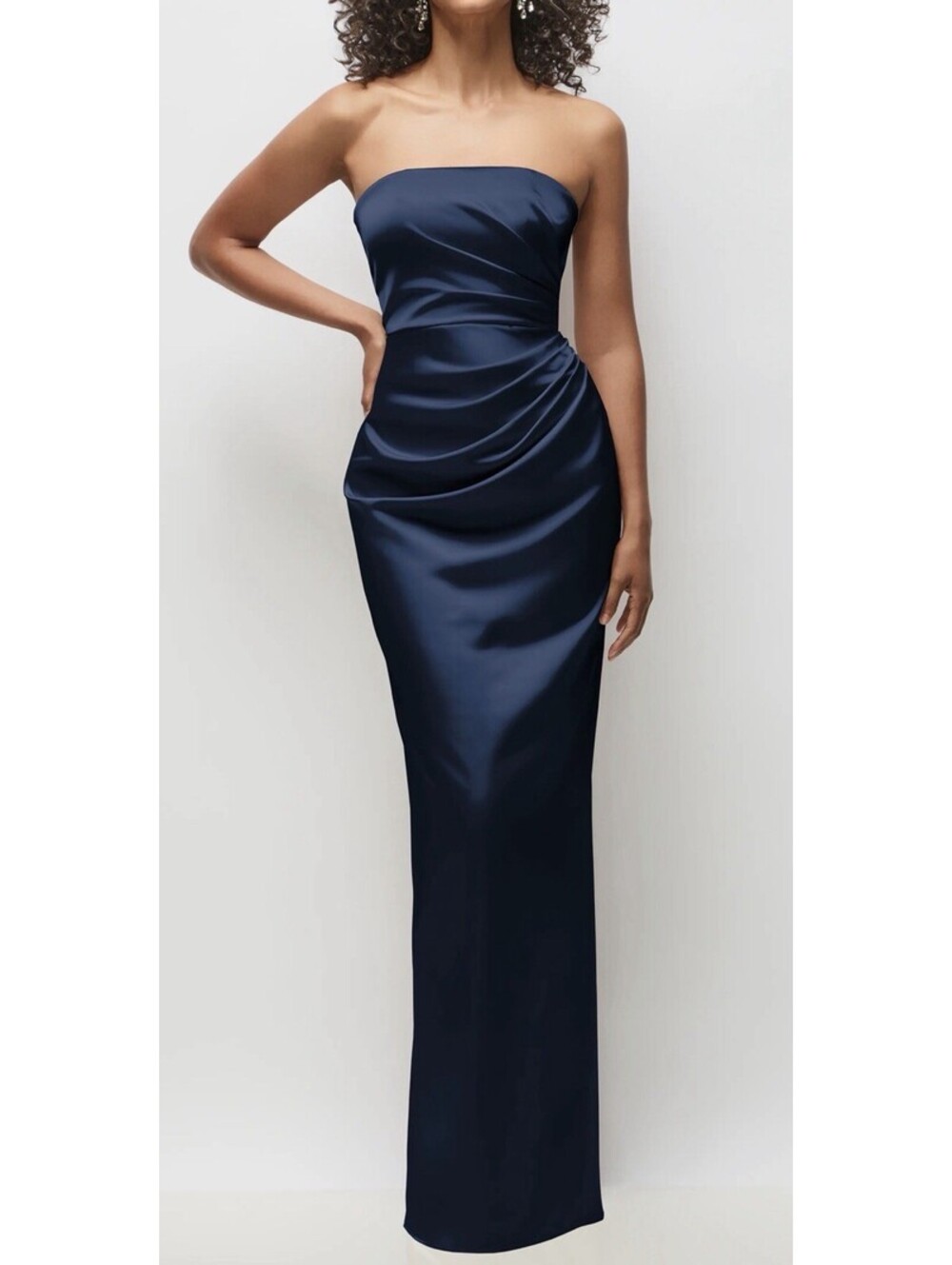 New After Six Niamh Ruched Satin Gown In Navy Size 10 $279